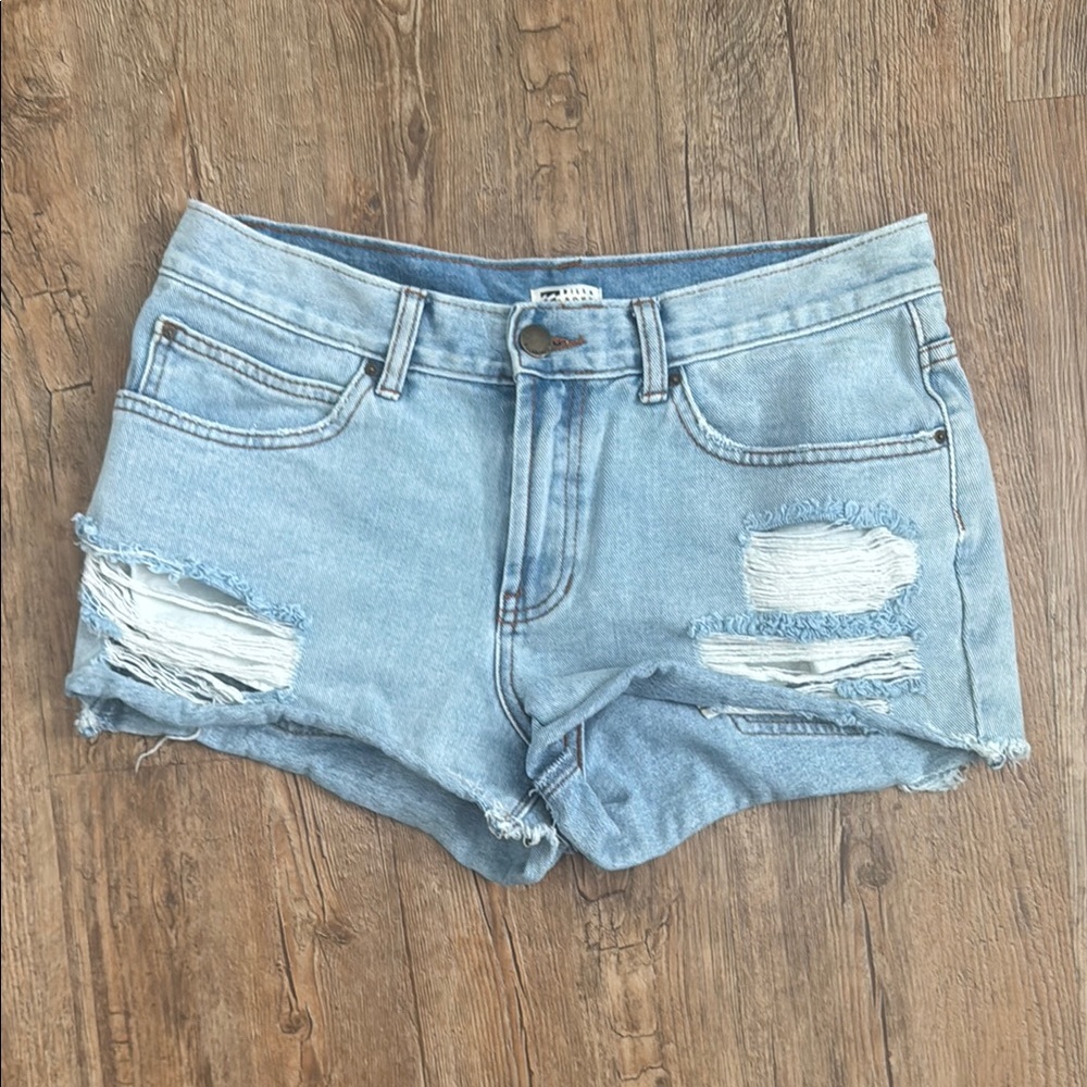 Billabong Blue Jean Shorts Distressed Raw Hem